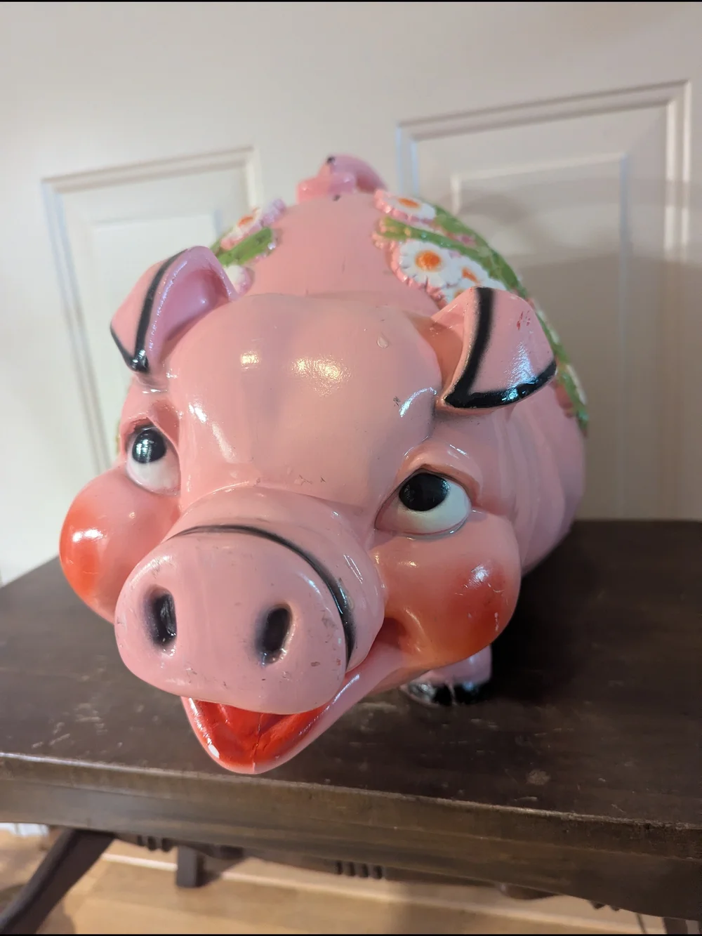 Vintage 1976 Pink Floral Ceramic Pig Piggy Bank - Picture 12 of 16